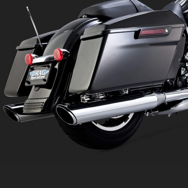 VANCE HINES TWIN SLASH ROUND CHROME SLIP-ON MUFFLER HARLEY TOURING 95-16 - DETAIL