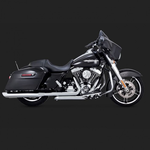 VANCE HINES TWIN SLASH ROUND CHROME SLIP-ON MUFFLER HARLEY TOURING 95-16 - SIDE
