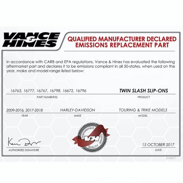 VANCE HINES TWIN SLASH ROUND CHROME SLIP-ON MUFFLER HARLEY TOURING 95-16 - DECLARED EMISSIONS REPLACEMENT PART