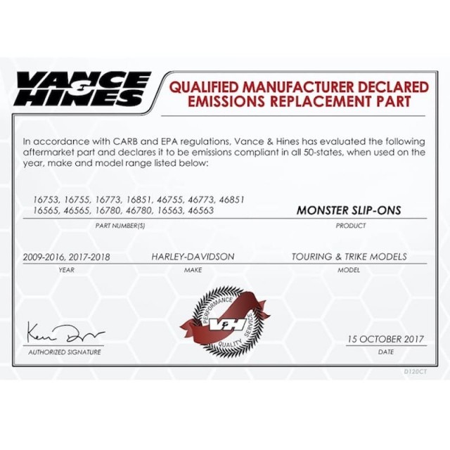 Manufacturer Declared Emission V&H Monster Slip-Ons