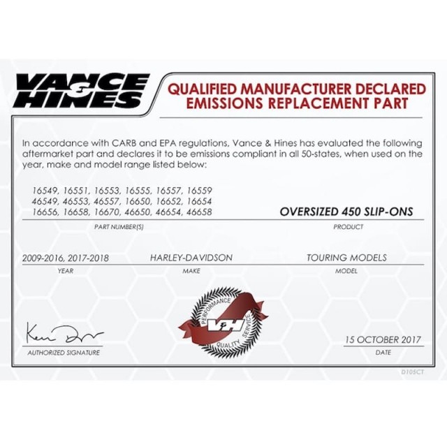 Manufacturer Declared Emission V&H Oversized 450 Slip-Ons