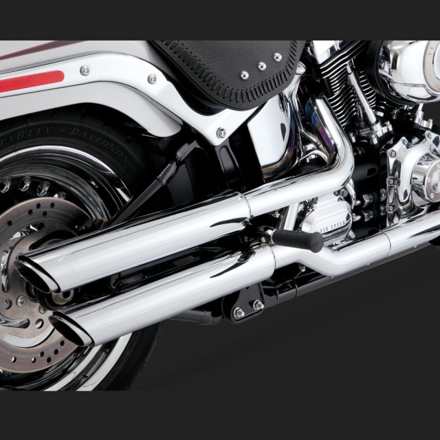 TERMINALI VANCE HINES 3'' ROUND TWIN SLASH SLIP-ONS CROME FAT BOY/DEUCE 07-17 - DETAIL
