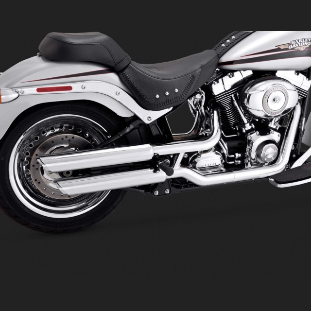 VANCE HINES 3'' ROUND TWIN SLASH SLIP-ON MUFFLERS CHROME FAT BOY/DEUCE 07-17 - DETAIL 2