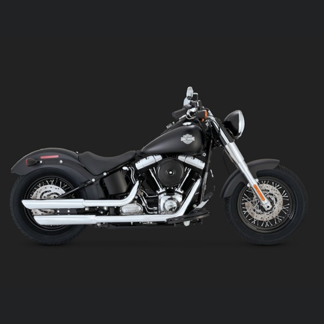 TERMINALI VANCE HINES 3'' ROUND TWIN SLASH SLIP-ONS CROME SLIM/CROSS BONES 07-17 - SIDE