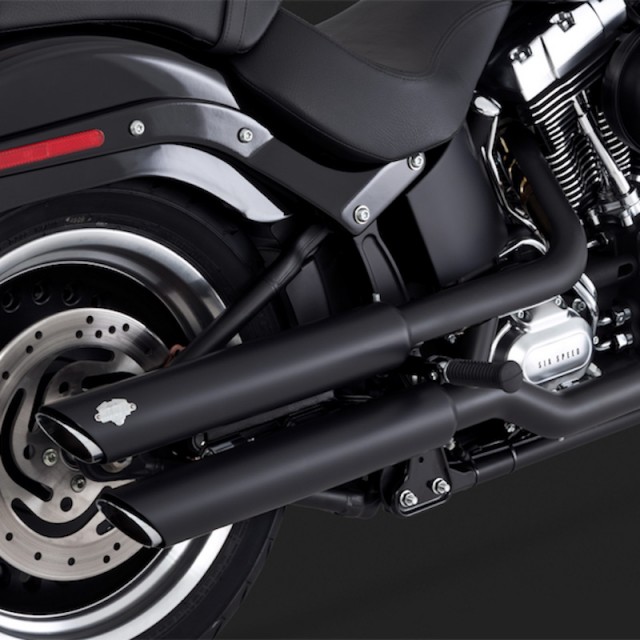 TERMINALI VANCE HINES 3'' ROUND TWIN SLASH SLIP-ONS NERI FAT BOY/DEUCE 07-17 - DETAIL 2