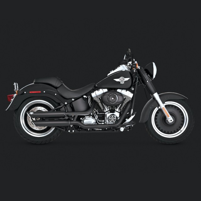 TERMINALI VANCE HINES 3'' ROUND TWIN SLASH SLIP-ONS NERI FAT BOY/DEUCE 07-17 - SIDE
