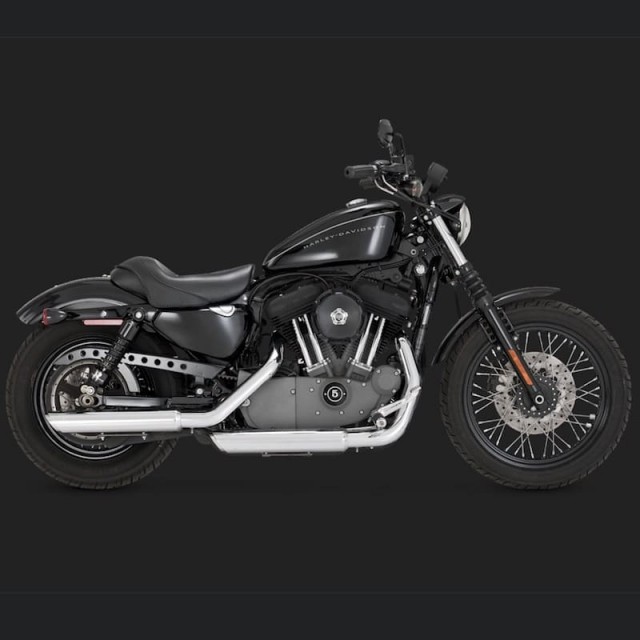 VANCE HINES TWIN SLASH 3'' SLIP-ON MUFFLERS CHROME SPORTSTER XL 04-13 - SIDE