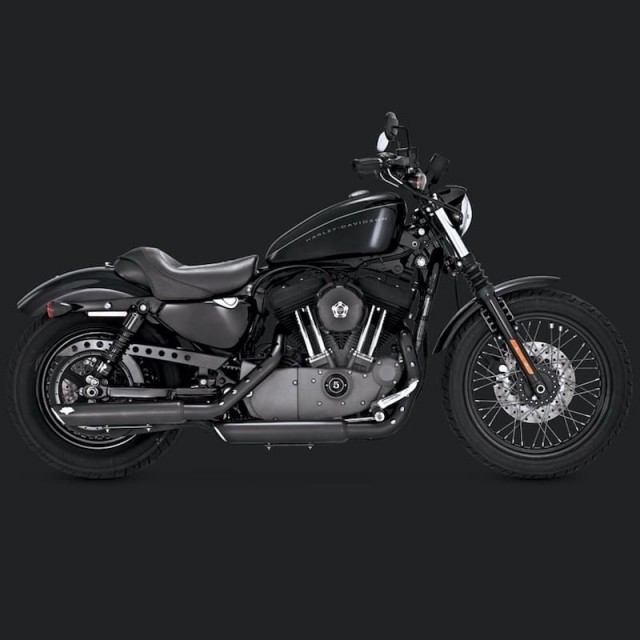 VANCE HINES TWIN SLASH 3'' SLIP-ON MUFFLERS BLACK SPORTSTER XL 04-13 - SIDE