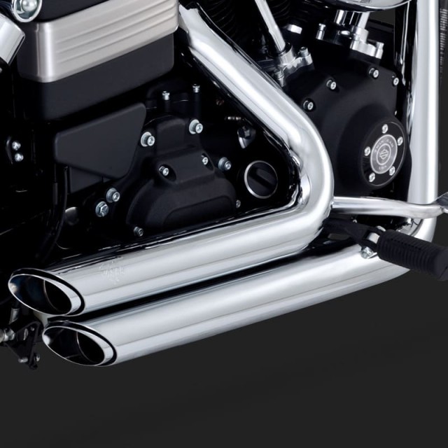 VANCE HINES SHORTSHOTS STAGGERED CHROME EXHAUST HARLEY DYNA 12-18 - DETAIL