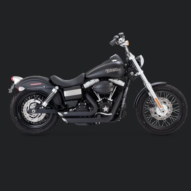 VANCE HINES SHORTSHOTS STAGGERED BLACK EXHAUST HARLEY DYNA 12-18 - SIDE