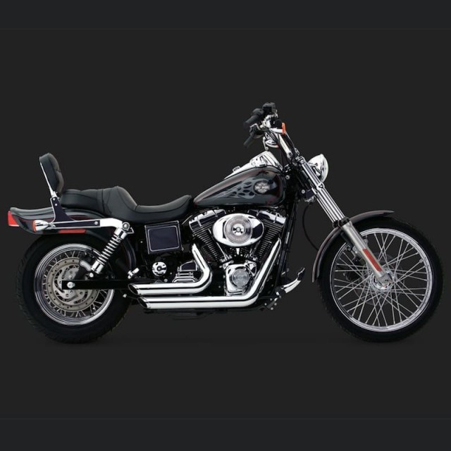 VANCE HINES SHORTSHOTS STAGGERED CHROME EXHAUST HARLEY DYNA 99-05 - SIDE