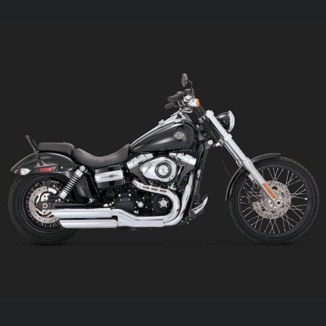 VANCE HINES TWIN SLASH 3'' SLIP-ON MUFFLERS CHROME DYNA FAT BOB/WIDE GLIDE - SIDE