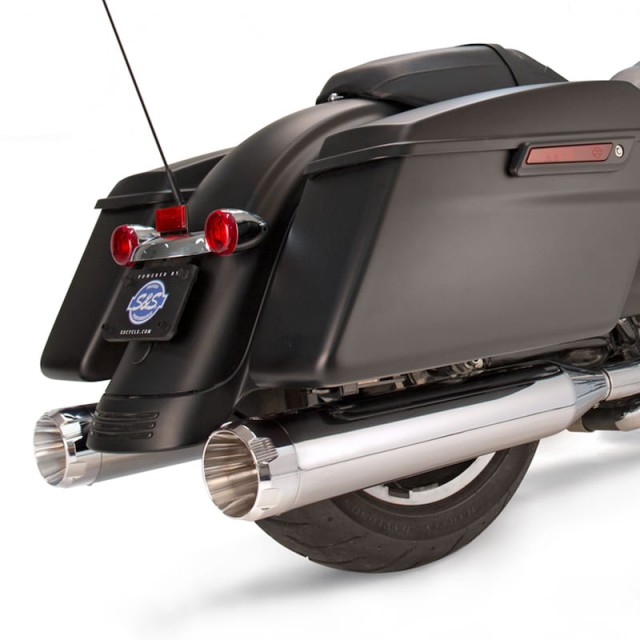 S&S MK45 CHROME SLIP-ON MUFFLERS WITH CHROME THRUSTER CAPS HARLEY TOURING - ZOOM
