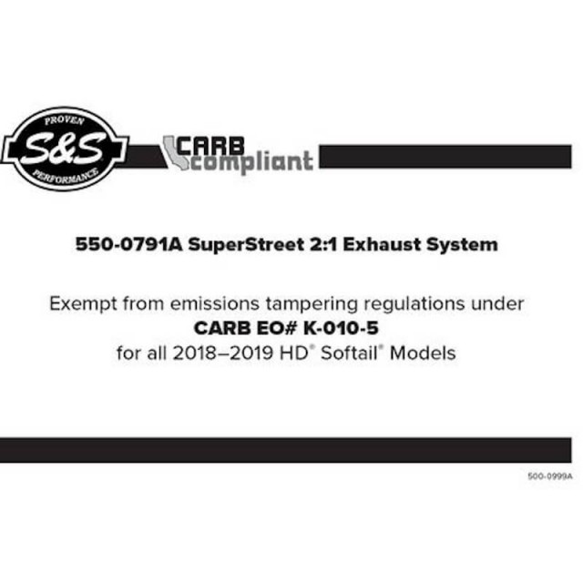 S&S SUPERSTREET 2-IN-1 CHROME EXHAUST SYSTEM HARLEY SOFTAIL 2018-2021 - CARB