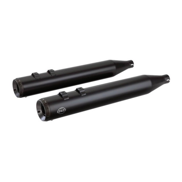 S&S GRAND NATIONAL BLACK SLIP-ON MUFFLERS WITH BLACK ENDCAPS HARLEY TOURING 17-21