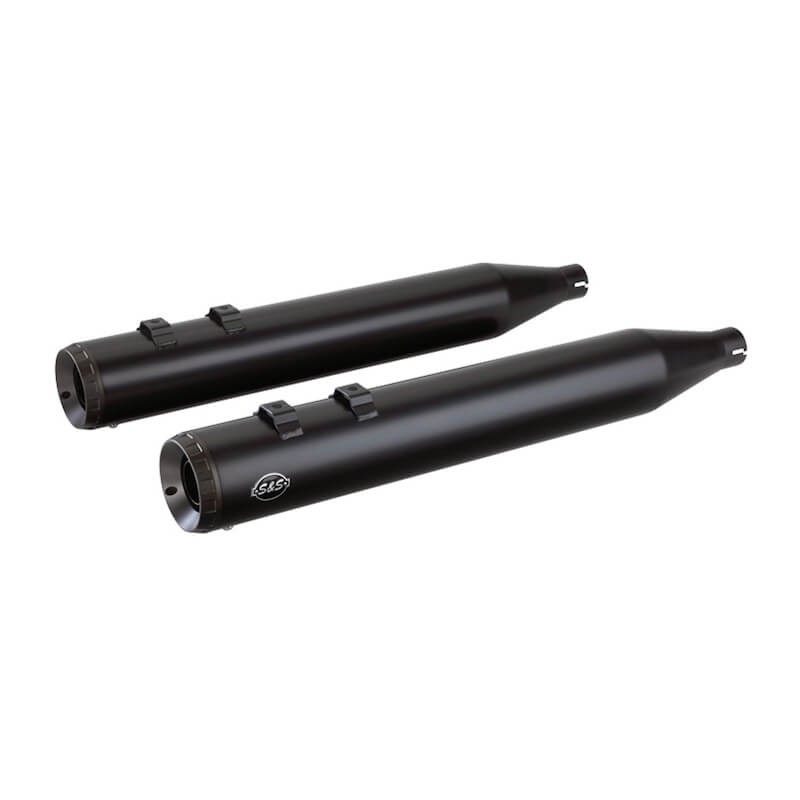 S&S GRAND NATIONAL BLACK SLIP-ON MUFFLERS WITH BLACK ENDCAPS HARLEY TOURING 17-21