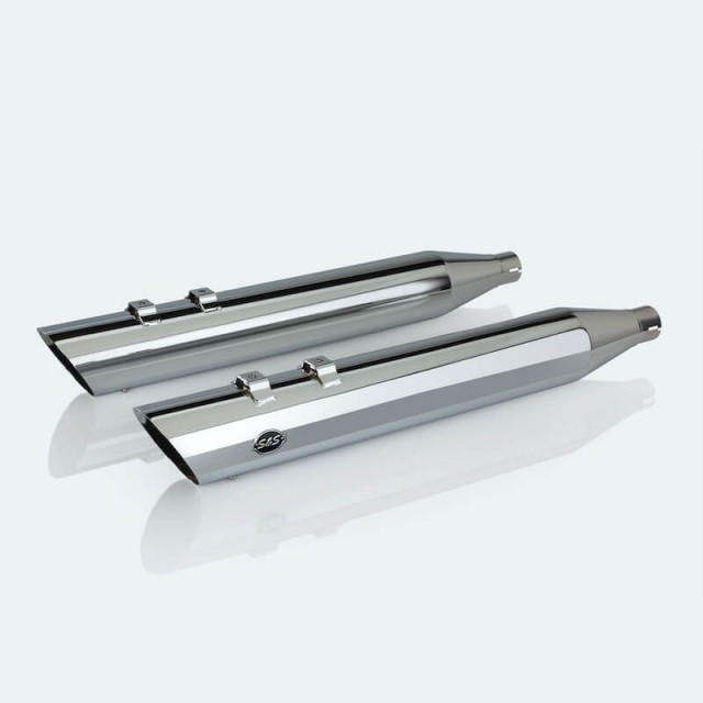 S&S GRAND NATIONAL SLIP-ON CHROME SLASH 4" MUFFLERS HARLEY TOURING 17-21