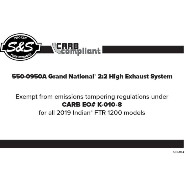 S&S GRAND NATIONAL 2-IN-2 HIGH EXHASUT FOR INDIAN FTR 1200S 2019-2021 - CARB APPROVAL
