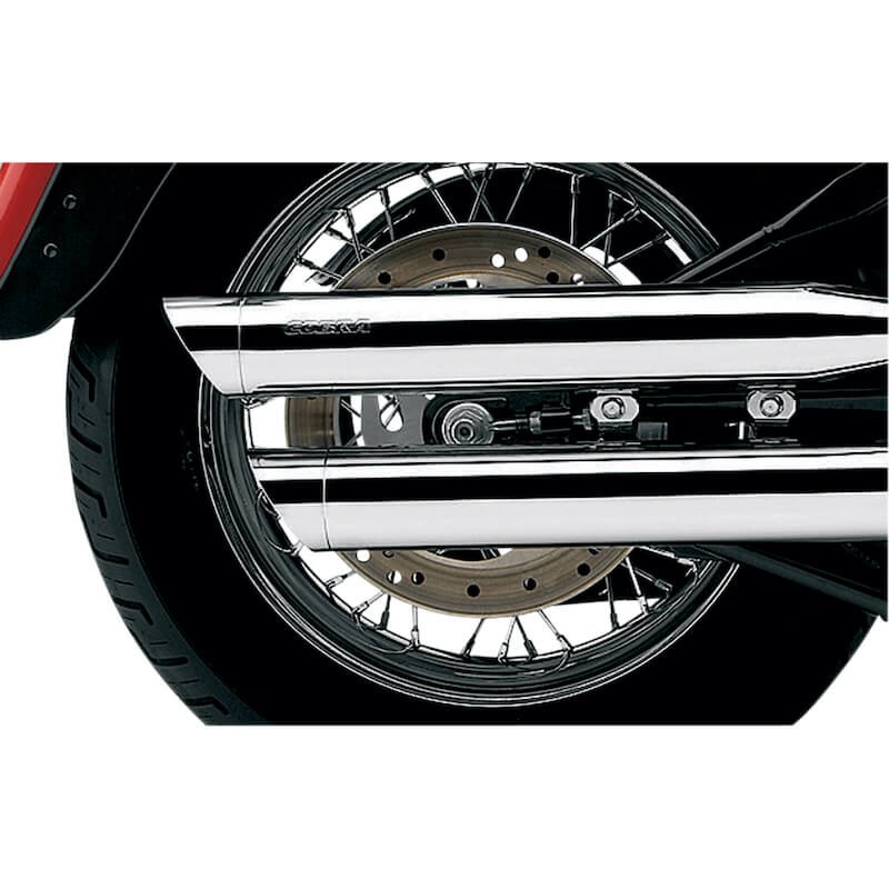 COBRA SLIP-ONS 3" CHROME MUFFLERS FOR HARLEY DAVIDSON SOFTAIL FAT BOY, DEUCE 2000-2006 - DETAIL