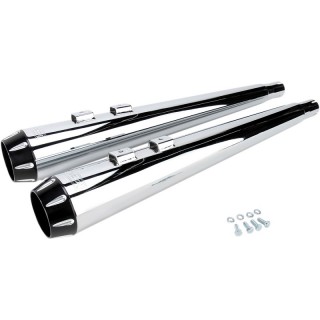 BASSANI XHAUST SLIP-ON 4" MEGAPHONE MUFFLERS 2-1/2" INSERT CHROME BLACK TOURING 95-16