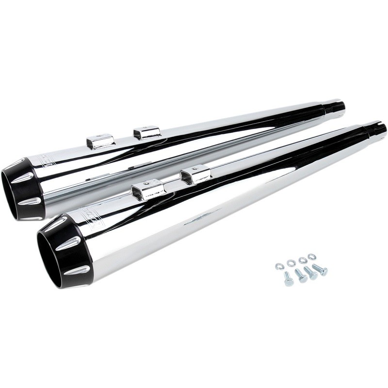 BASSANI XHAUST SLIP-ON 4" MEGAPHONE MUFFLERS 2-1/2" INSERT CHROME BLACK TOURING 95-16