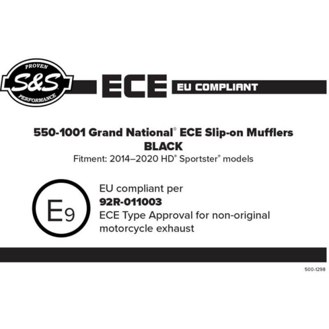 S&S GRAND NATIONAL EC EURO 4 BLACK SLIP-ON MUFFLERS HARLEY SPOSTER 2014-2020 - OMOLOGATION