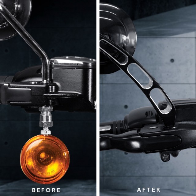 HEINZ BIKE FRONT LED TURN SIGNALS NANO TOURING 95-08 WITH CABLE CLUTCH - BEFORE/AFTER