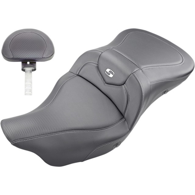 SADDLEMEN ROAD SOFA CF 2-UP HEATED GEL SEAT DRIVER'S BACKREST TOURING 08-21