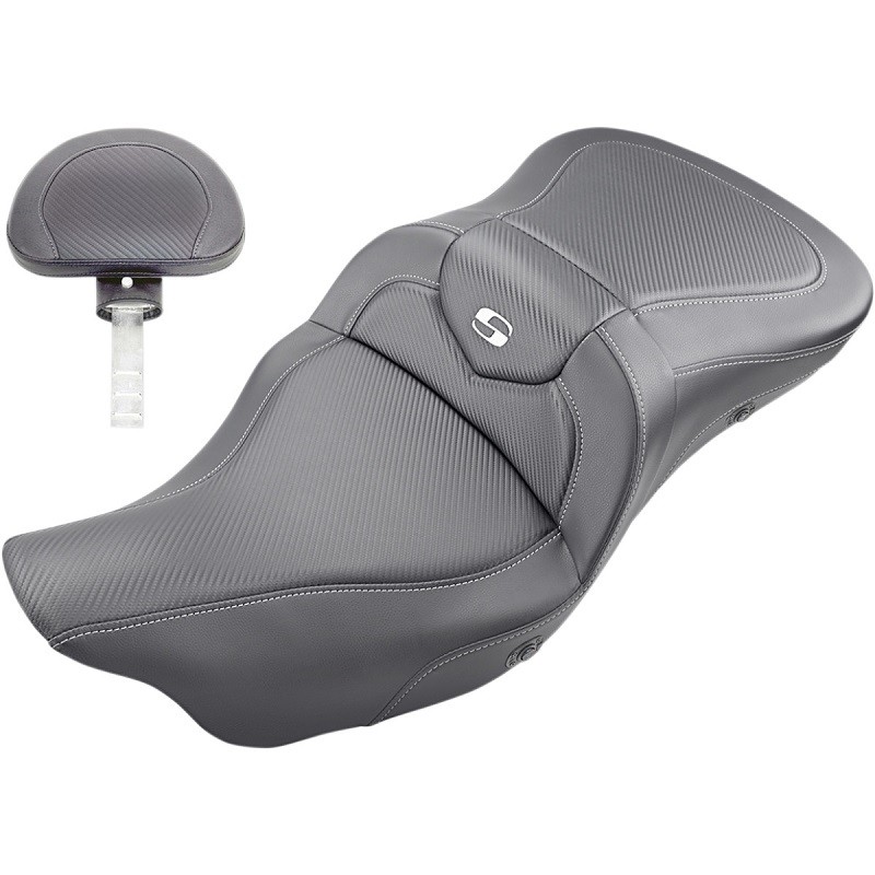 SADDLEMEN ROAD SOFA CF 2-UP HEATED GEL SEAT DRIVER'S BACKREST TOURING 08-21