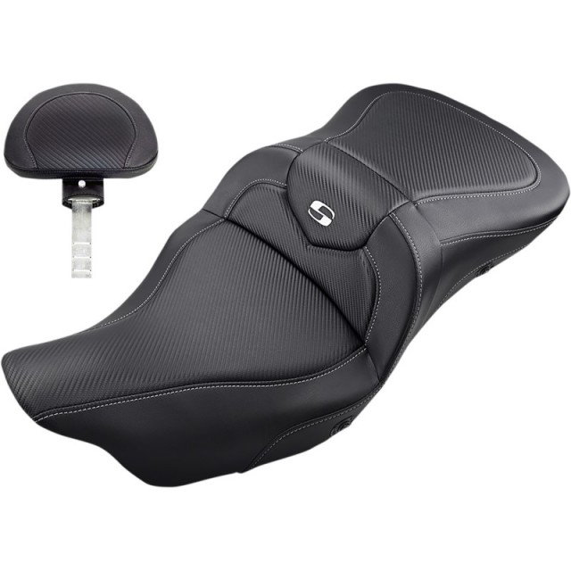 SADDLEMEN HEATED GEL ROAD SOFA CF 2-UP SEAT DRIVER'S BACKREST TOURING 08-21