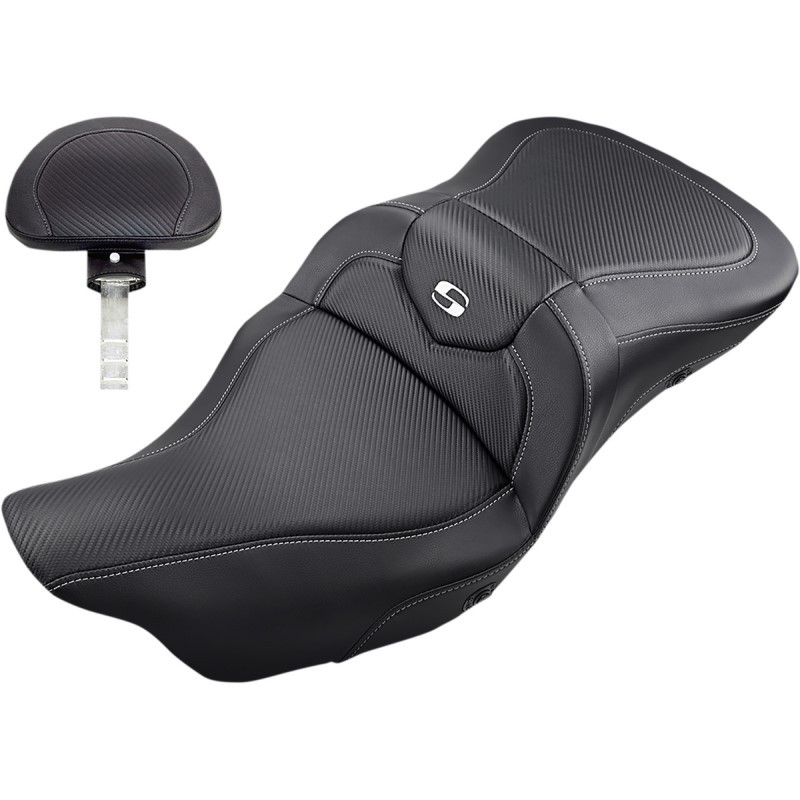 SADDLEMEN HEATED GEL ROAD SOFA CF 2-UP SEAT DRIVER'S BACKREST TOURING 08-21