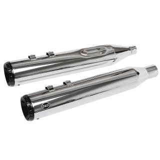 S&S GNX 4.5" SLIP-ON CHROME SLIP-ON MUFFLERS WITH BLACK ENDCAPS HARLEY TOURING 17-21