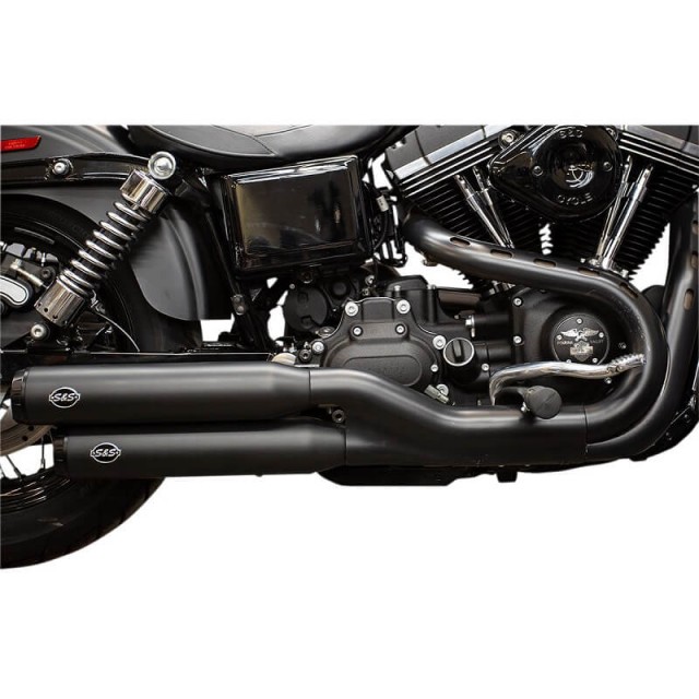 S&S GRAND NATIONAL SLIP-ON BLACK MUFFLERS HARLEY DAVIDSON DYNA 2008-2017 - SIDE