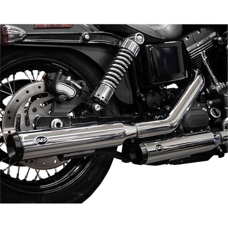 S&S GRAND NATIONAL SLIP-ON STAGGERED CHROME MUFFLERS HARLEY DAVIDSON DYNA 95-17