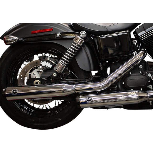 S&S GRAND NATIONAL SLIP-ON STAGGERED CHROME MUFFLERS HARLEY DAVIDSON DYNA 95-17 - SIDE