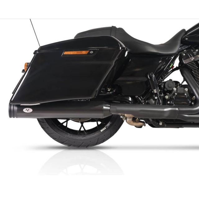 V-PERFORMANCE SLIP-ON EURO 5 BLACK MUFFLERS WITH DOUBLE RING END CAP FOR HARLEY TOURING 21-22 - SIDE