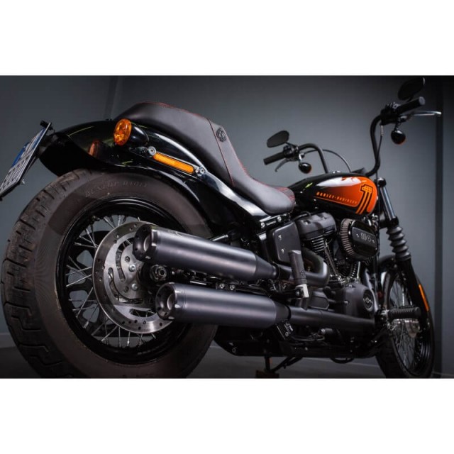EXHAUST REVOLUTION SLIP-ON BLACK CERTIFIED MUFFLERS HARLEY SOFTAIL 21-22 - BACK