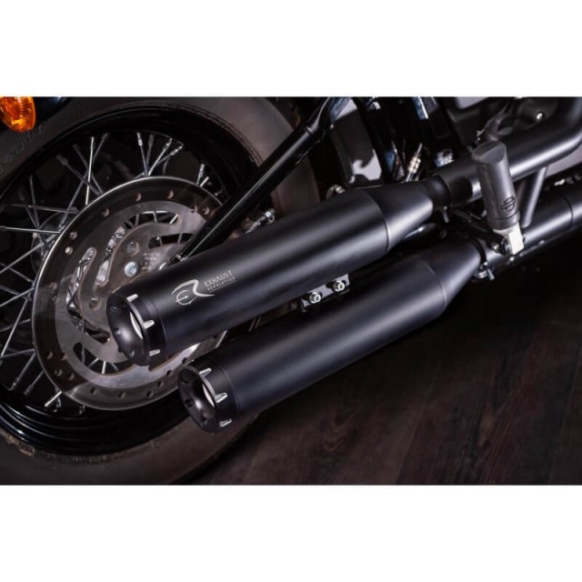 EXHAUST REVOLUTION SLIP-ON BLACK CERTIFIED MUFFLERS HARLEY SOFTAIL 21-22 - LOGO