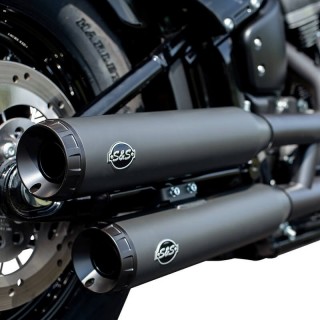 S&S GRAND NATIONAL SLIP-ON RACE BLACK MUFFLERS HARLEY SOFTAIL 2018-2020