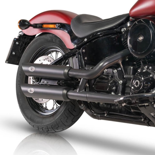TERMINALI V-PERFORMANCE EURO 5 NERI SLIP-ON SLASH CUT PER HARLEY DAVIDSON SOFTAIL 21-22 - FRONTE